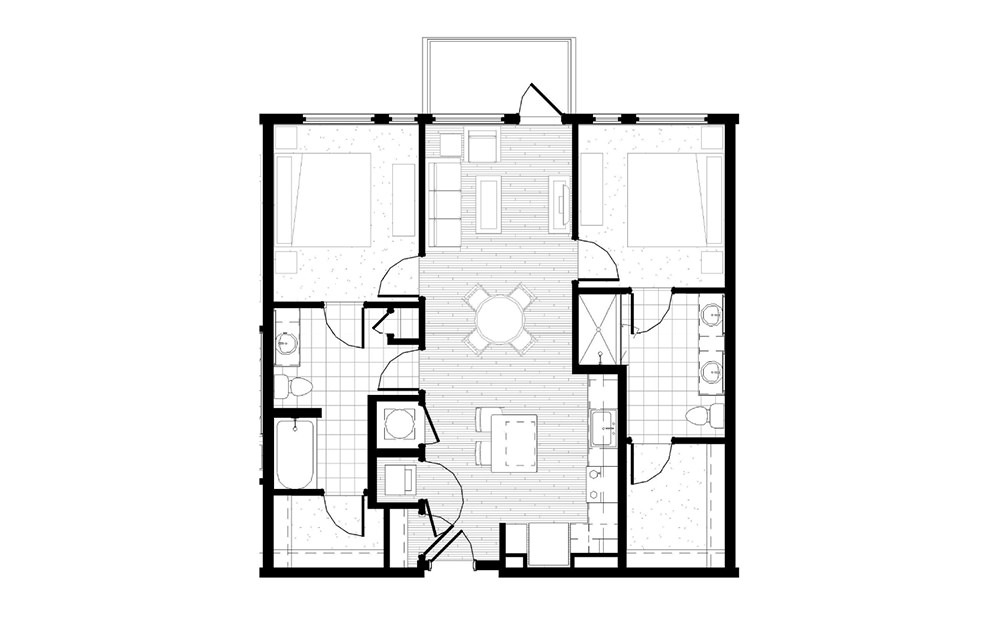 B3 - 2 bedroom floorplan layout with 2 baths and 1021 square feet. B3 - 2 bedroom floorplan layout with 2 baths and 1021 square feet.